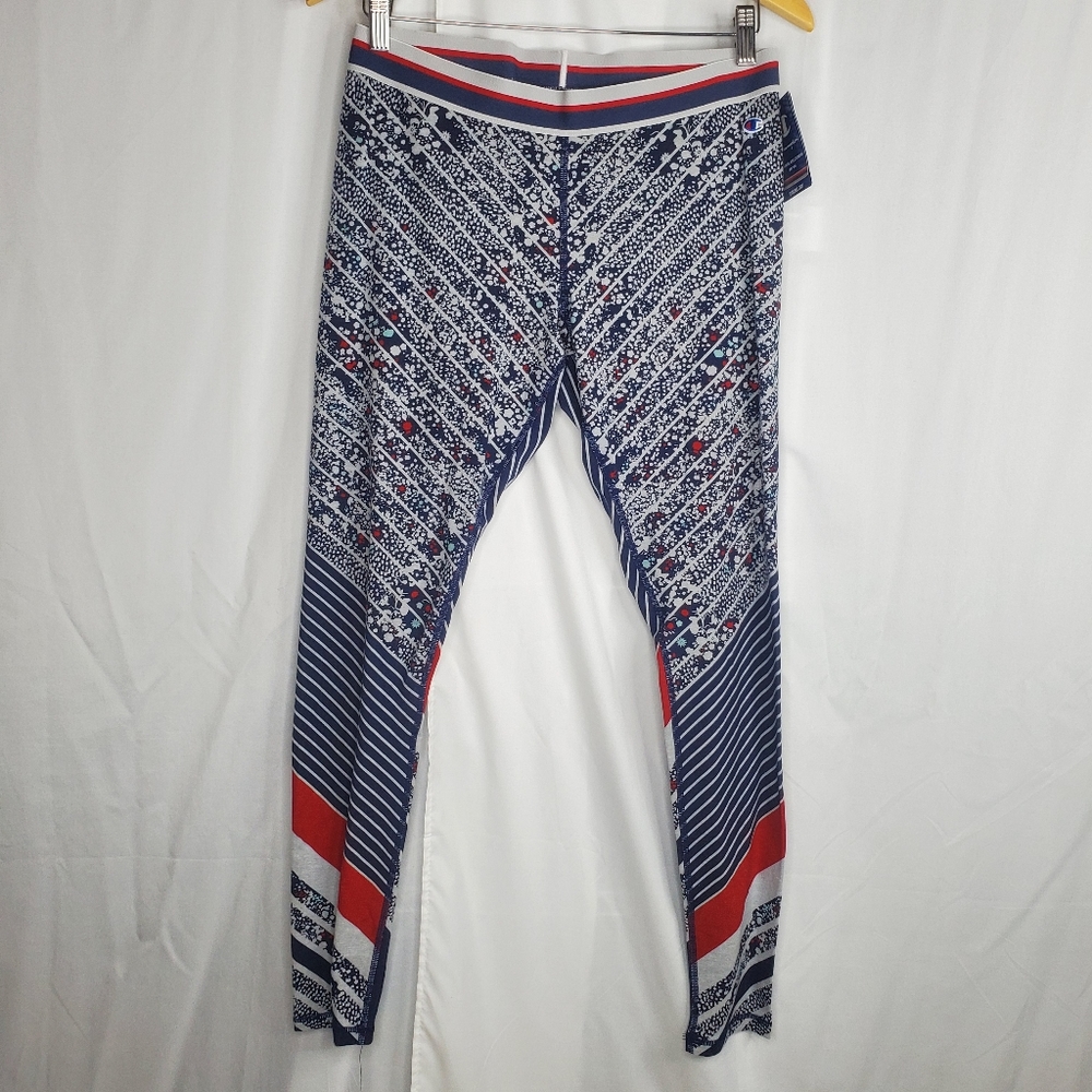 ♡ Champion Prairie Heritage Underlayer Leggings Size Large Blue Red and Gray